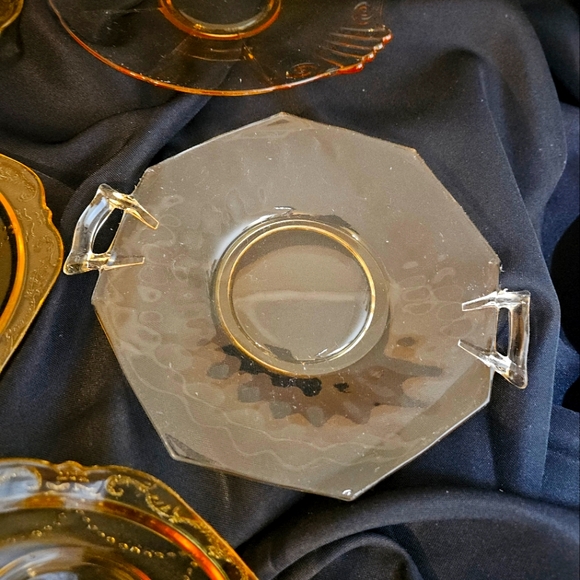 5 pc mixed bundle vintage Fostoria topaz yellow scalloped edge serving dishes - Picture 3 of 11